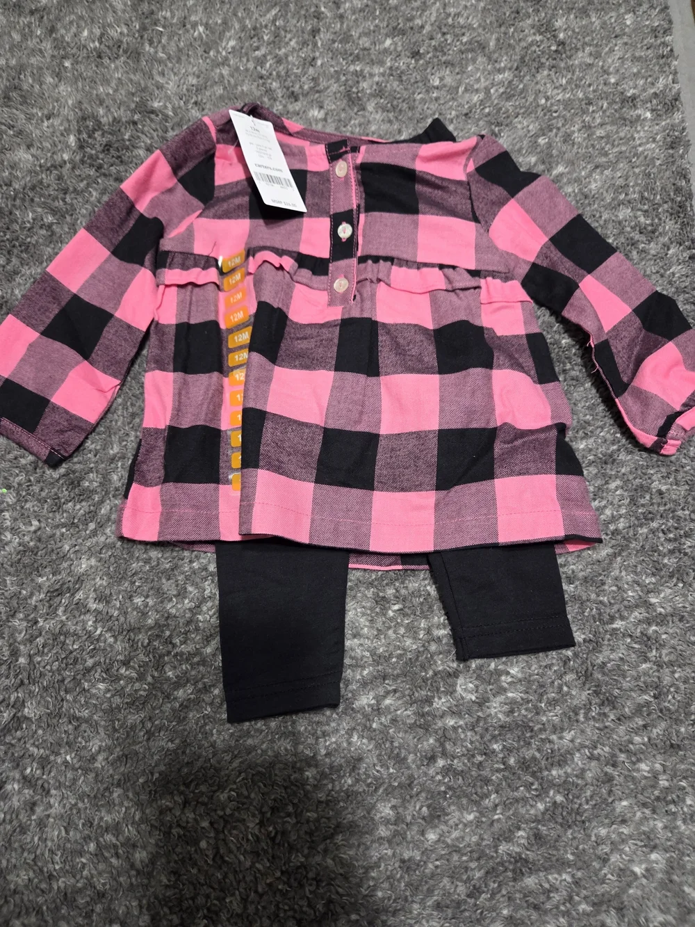 Carter's Pink and Black Buffalo Plaid Top with Black Leggings